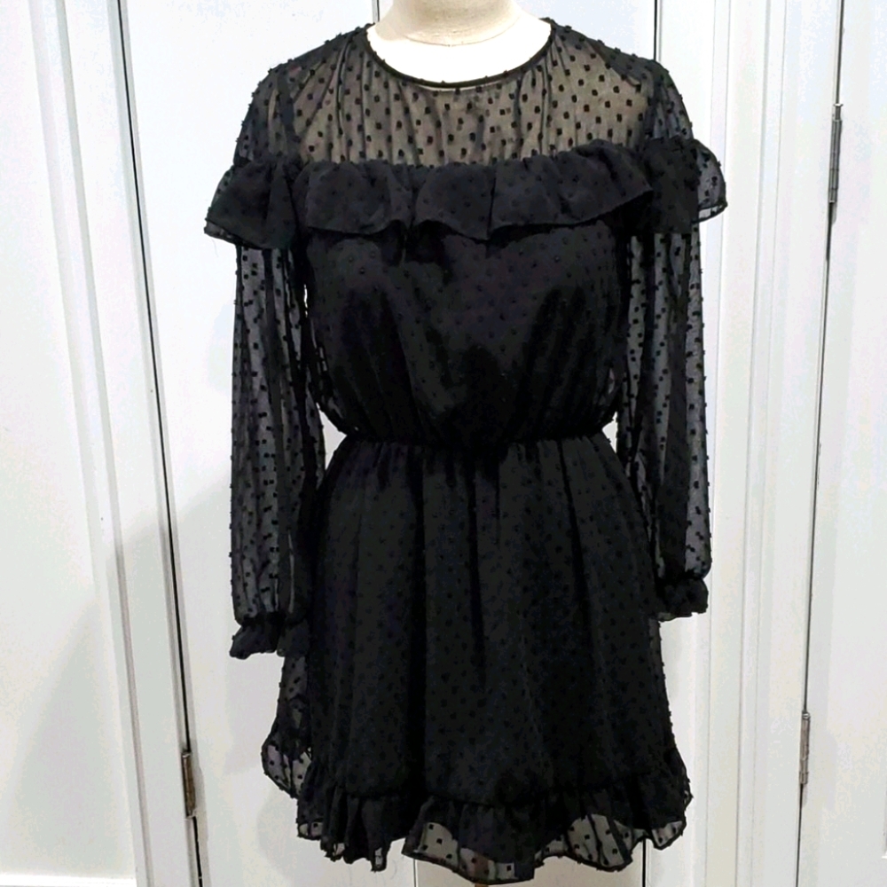 Zara Swiss Dots Black Dress Size Medium